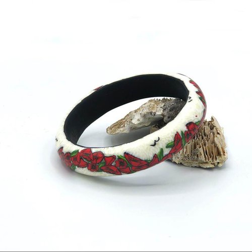 Bracelet coquelicot fait main en pâte polymère, fabriqué en france