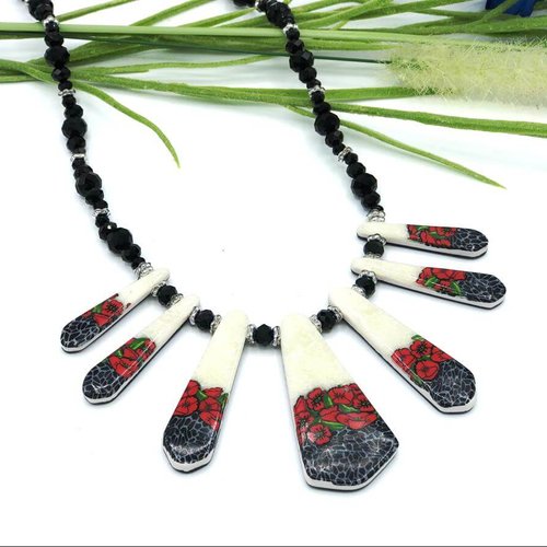 Collier coquelicot fait main, en pâte polymère, cadeau pour femme, maman, fille
