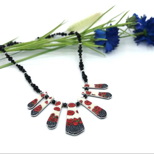 Collier coquelicot fait main, en pâte polymère, cadeau pour femme, maman, fille