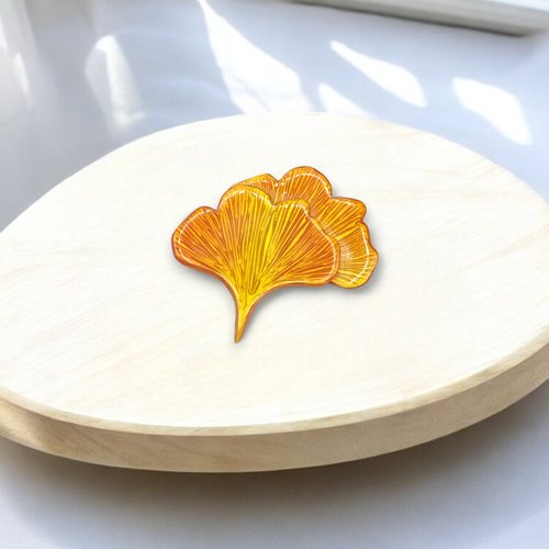 Broche feuille ginkgo fait main en pâte polymère, fabriqué en france, 3 couleurs au choix