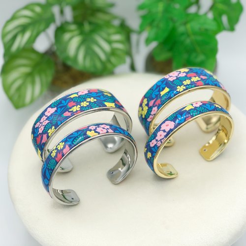 Bracelet manchette botanic avec le motif floral, fabriqué en france, 2 couleurs et 2 tailles au choix
