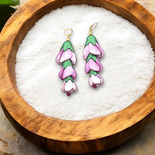 Boucles d'oreilles flora sakura 3 fleurs de cerisier, fabriquées en france