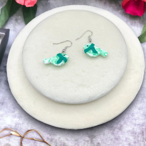 Boucles d'oreilles oiseau aurora avec le motif floral, fabriquée en france, 3 couleurs au choix