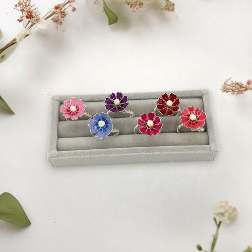 Bague fleur cosmos fait main en résine, fabriquée en france, 5 couleurs au choix
