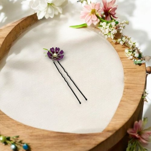 Epingle à cheveux fleur cosmos fait main en résine, fabriquée en france, 6 couleurs au choix