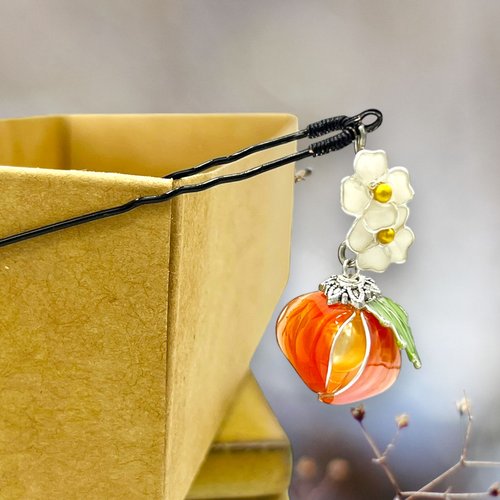Epingle à cheveux physalis fait main en résine, fabriquée en france