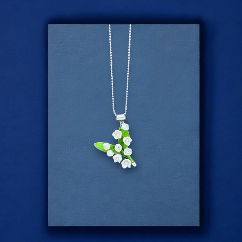 Collier pendentif brin de muguet fait main en résine, fabriqué en france