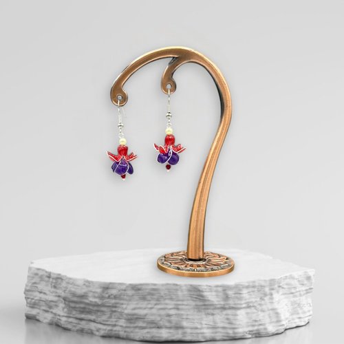 Boucles d'oreilles petites fleurs fuchsia faites main en résine, fabriquées en france, 5 couleurs au choix