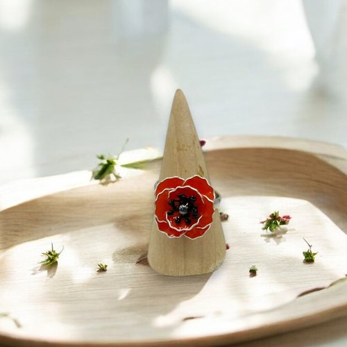 Bague pavot d'orient faite main en résine, fabriquée en france