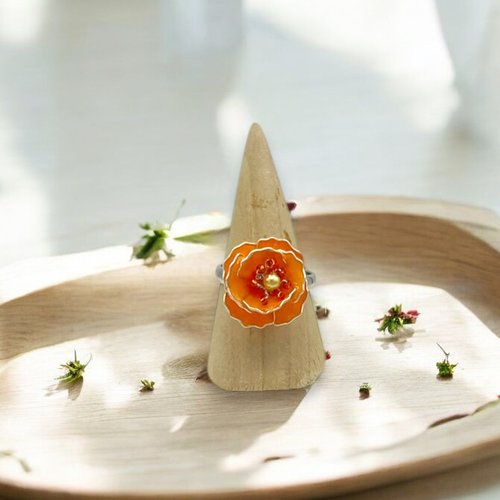 Bague pavot de californie faite main en résine, fabriquée en france