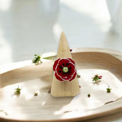 Bague coquelicot faite main en résine, fabriquée en france