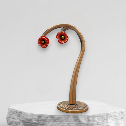 Boucles d'oreilles clous pavot d'orient faites main en résine, fabriquées en france