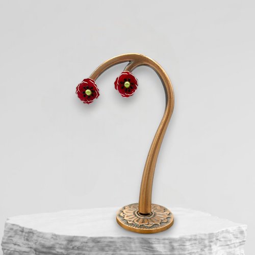Boucles d'oreilles clous coquelicot faites main en résine, fabriquées en france