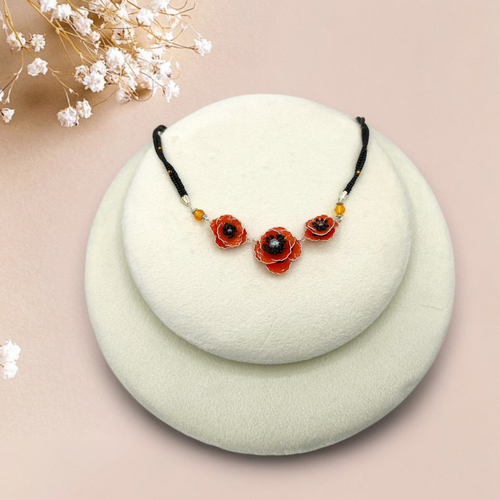 Collier mi-longs pavot d'orient fait main en résine, fabriqué en france