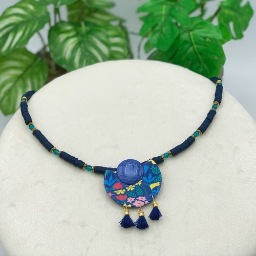 Collier pendentif botanic avec le motif floral, fabriqué en france, 2 couleurs au choix