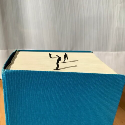 Mini baseball on the book.