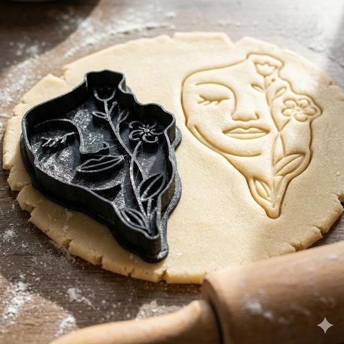 Emporte-pièce visage femme fleurs - découpoir biscuit 8cm