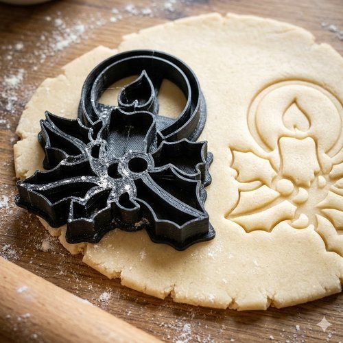 Emporte-pièce bougie noël & houx - découpoir biscuit artisanal 8cm