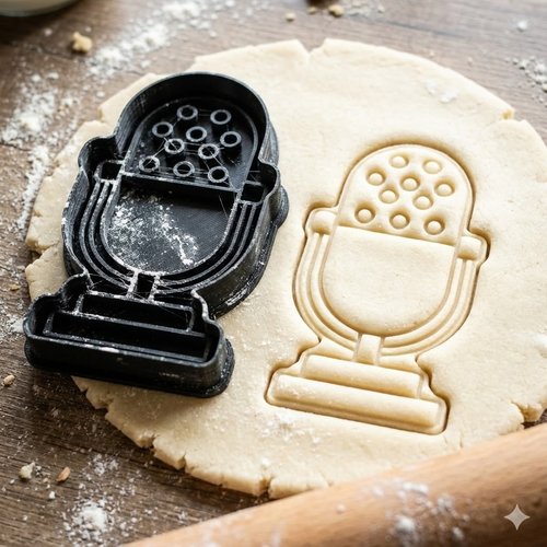 Emporte-pièce micro vintage - moule biscuit musique & podcast 8cm