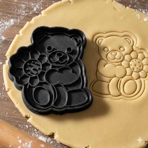 Emporte-piece ourson avec fleur 8 cm - moule biscuit artisanal