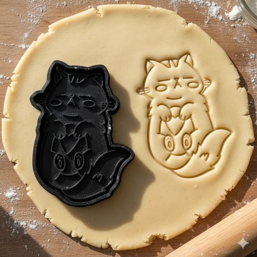 Emporte-piece chat kawaii coeur 8 cm - moule biscuit artisanal