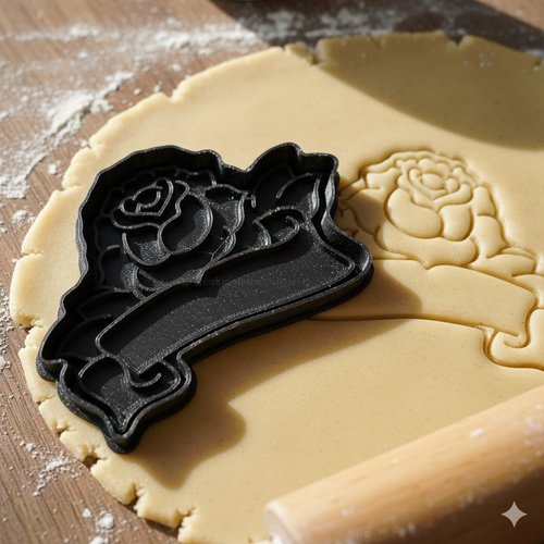 Emporte-piece rose avec ruban 8 cm - moule biscuit artisanal