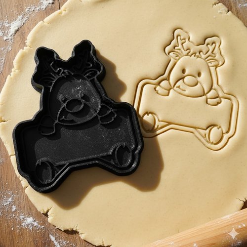 Emporte-piece renne de noel avec panneau personnalisable - 8 cm