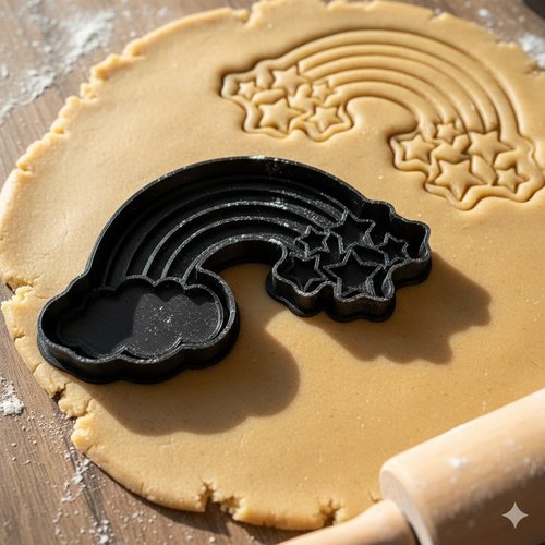 Emporte-piece arc-en-ciel et etoiles 8 cm - moule biscuit artisanal
