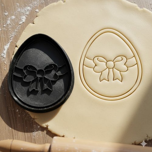 Emporte-piece oeuf de paques avec noeud 8 cm - moule biscuit artisanal