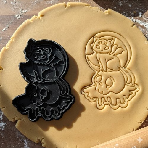 Emporte-pièce chat gothique et crâne - moule à biscuits halloween 8cm
