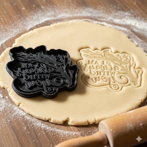 Emporte-piece artisanal avec tampon motif ecriture 8 cm noir