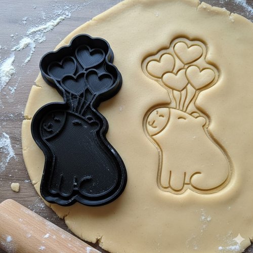 Emporte-piece capybara et ballons coeurs - moule biscuit 8 cm