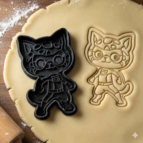 Emporte-piece chat super-heros 8 cm - moule biscuit artisanal noir