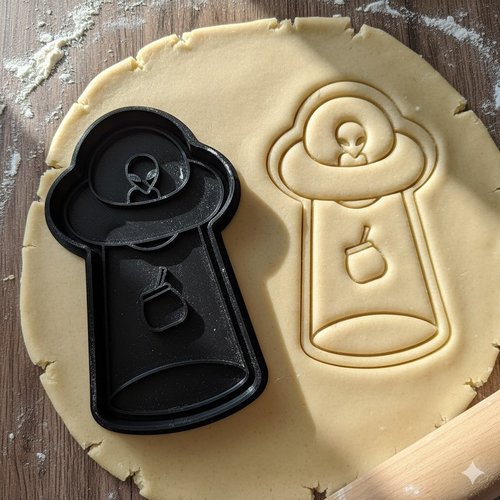 Emporte-piece ovni et alien avec mate - 8 cm - moule a biscuits