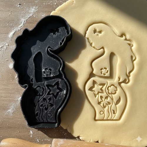 Emporte-piece femme enceinte fleurie 8 cm - moule biscuit puericulture