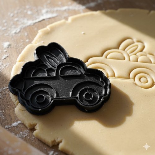 Emporte-piece camion de paques avec lapin et oeufs - 8 cm