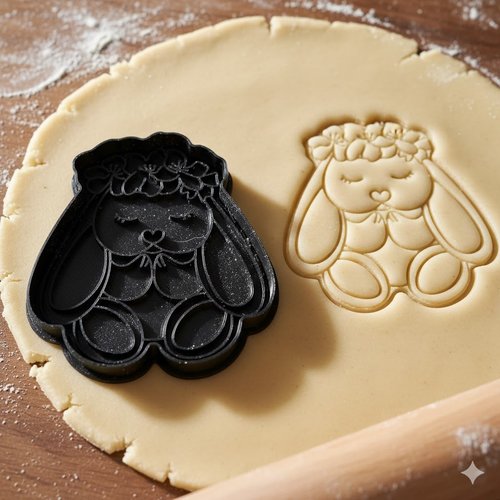 Emporte-piece lapin avec couronne de fleurs - moule biscuits 8 cm