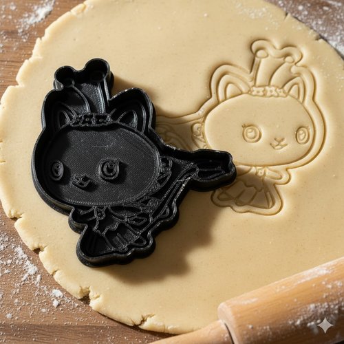Emporte-piece chat princesse 8 cm - moule biscuit artisanal noir