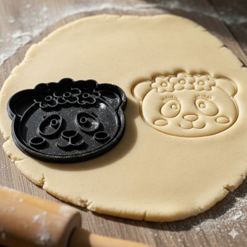 Emporte-pièce panda avec fleurs - moule à biscuits artisanal 8 cm