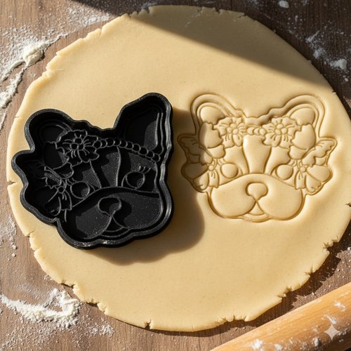 Emporte-piece bouledogue francais a fleurs - moule a biscuit 8 cm