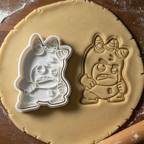 Emporte-piece monstre cornu 8 cm - moule biscuit artisanal noir