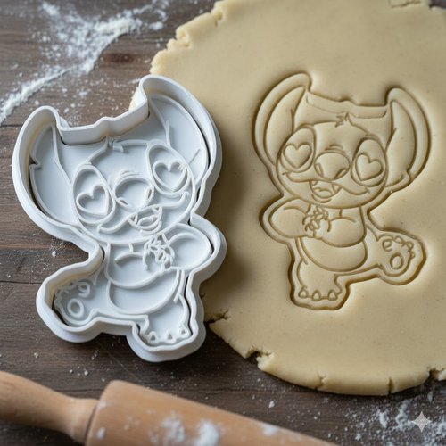 Emporte-piece stitch avec coeurs - moule biscuits artisanal 8 cm