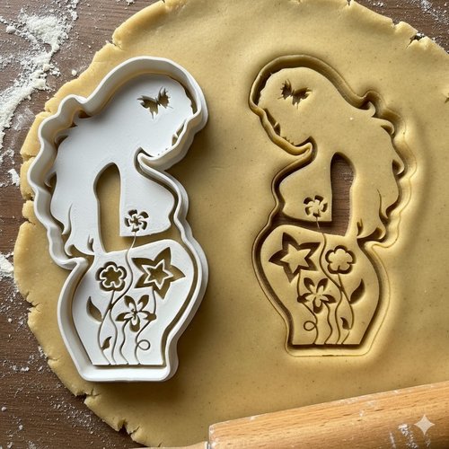 Emporte-piece femme enceinte fleurie - moule biscuit grossesse 8 cm