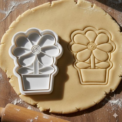 Emporte-piece fleur en pot 8 cm - moule biscuit artisanal