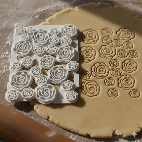 Emporte-pièce rose multi-motifs 8 cm - moule à biscuits artisanal