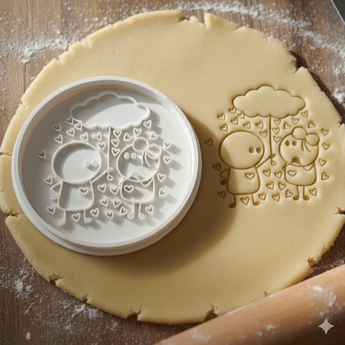 Emporte-piece amoureux sous la pluie de coeurs - moule biscuit 8 cm