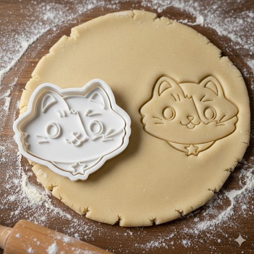 Emporte-piece chat avec collier etoile - moule biscuit 8 cm