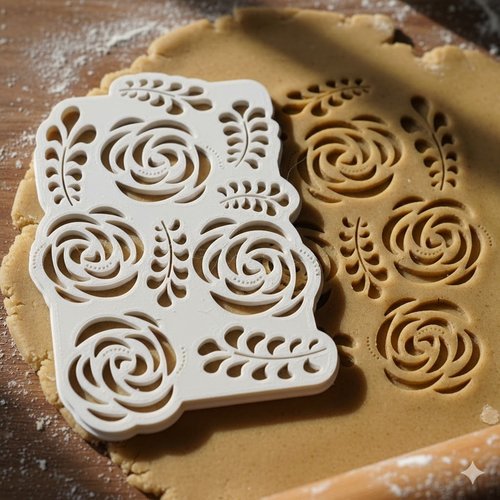 Emporte-piece rose et feuillage 8 cm - moule biscuit artisanal