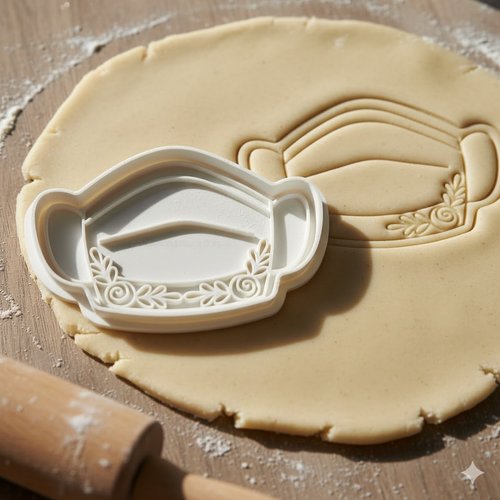 Emporte-pièce masque avec fleurs 8 cm - moule biscuit artisanal