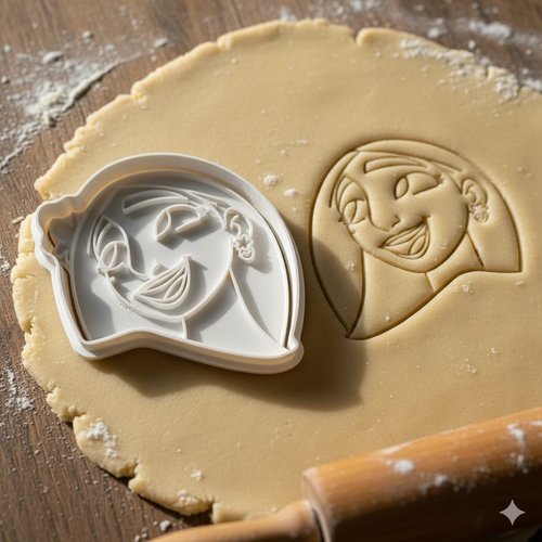 Emporte-piece visage femme souriante 8 cm - moule biscuit artisanal